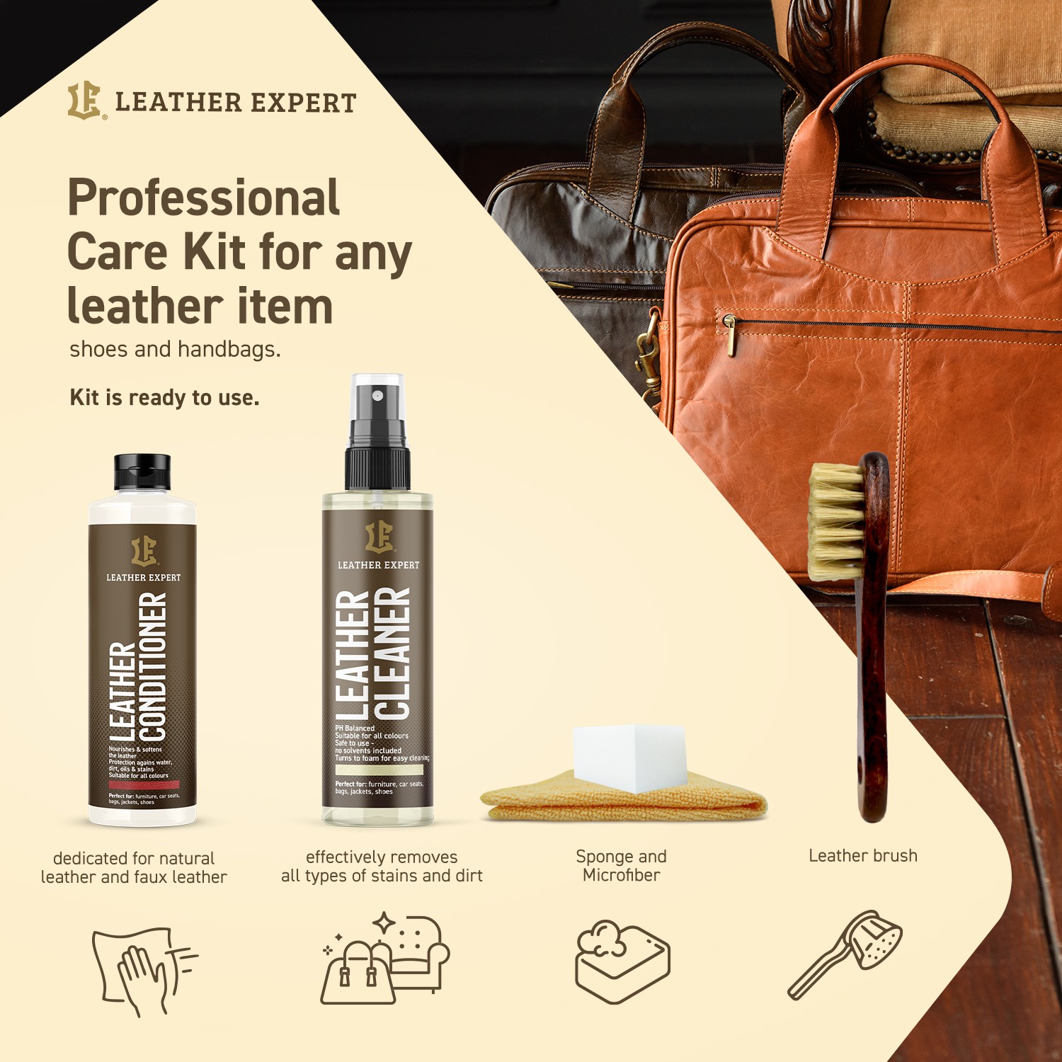 Leather Expert Leather Handbag Care Kit – sada na kůži